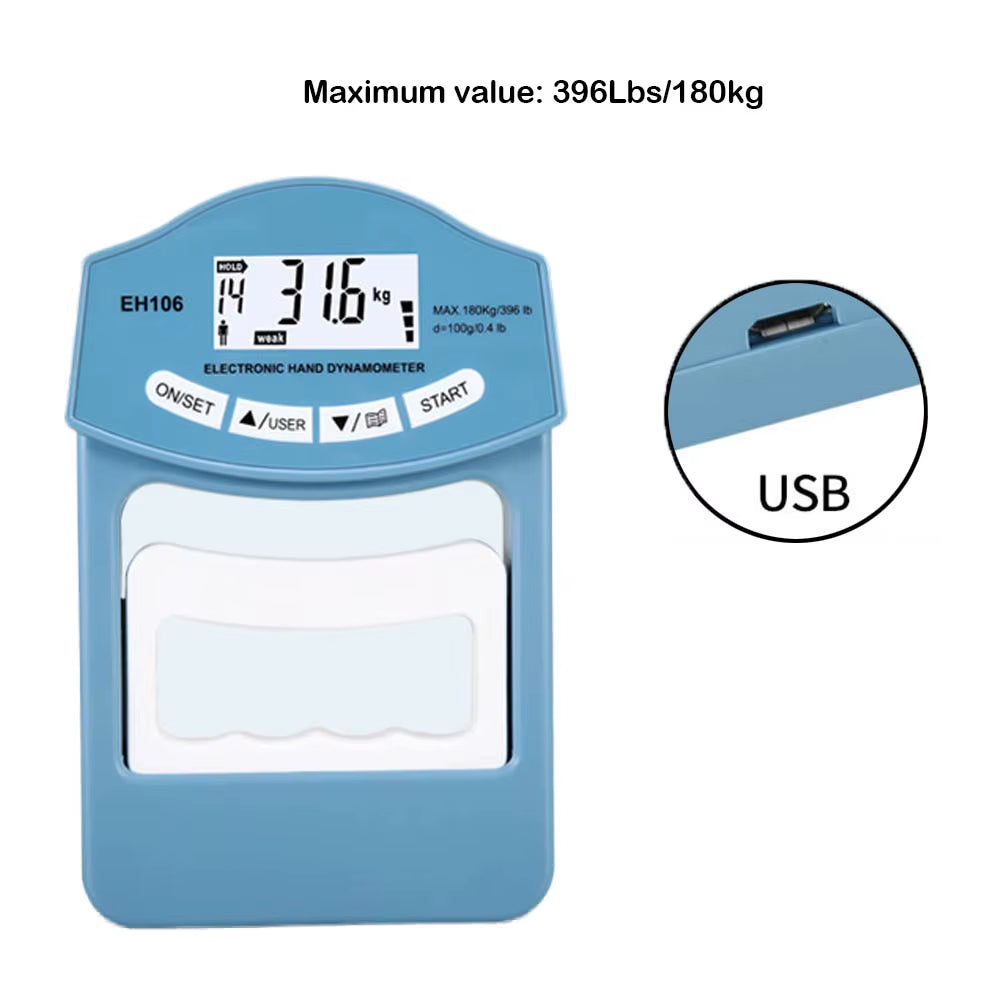 396Lbs/180 Kgs Digital Hand Dynamometer Grip Strength Measurement Meter Auto Capturing Electronic Hand Grip Power