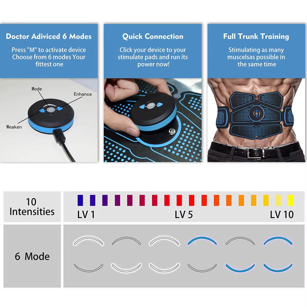 Abdominal Muscle Stimulator Trainer EMS Abs Fitness Equipment Training Gear Muscles Electrostimulator Toner Exercise at Home Gym