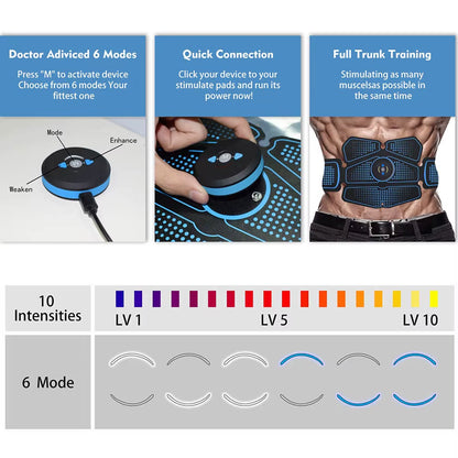 Abdominal Muscle Stimulator Trainer EMS Abs Fitness Equipment Training Gear Muscles Electrostimulator Toner Exercise at Home Gym